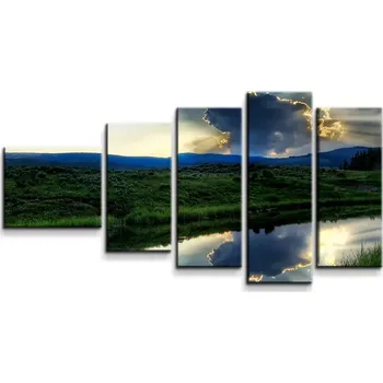 Obraz Sablio Obraz - 5-dílný Mrak nad řekou - 100x60 cm