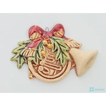 Vánoční dekorace Keramická ozdoba tuba s cesmínou Classic Listíková