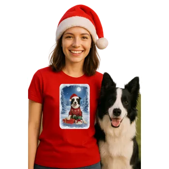 Vánoční tričko s Border kolií dámské