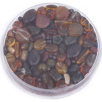 Korálek Korálky skleněné mix velikosti cca 120 g barva hnědá, barva Hnědá