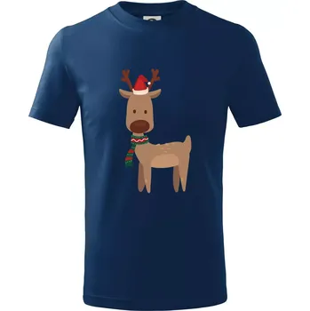 Chlapecké tričko Vánoční sob - Tričko dětské bavlněné - 98 cm / 2 roky ( Půlnoční modrá )