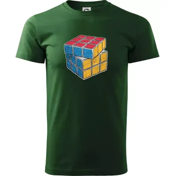 Pánské tričko Rubikova kostka kreslená - Triko extra velké (5-8XL) - 6XL ( Lahvově zelená )