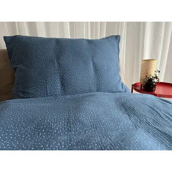 Povlečení Mušelínové povlečení modrá s puntíčky - 240x220+2x50x70 cm šev uprostřed