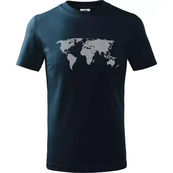Chlapecké tričko Mapa světa otisk - Tričko dětské bavlněné - 134 cm/8 let ( Námořní modrá (velmi tmavá - téměř černá) )