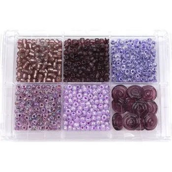 Korálek Korálky skleněné v sadě cca 80 g fialové odstíny, barva Fialové odstíny