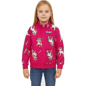 Dívčí mikina ZATEPLENÉ DÍVČÍ MIKINA S JEDNOROŽCI NOVINKA Barva: Tmavě růžová, Velikost: 104