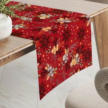 ubrus Bavlněný běhoun na stůl Sandra SA-714 Vánoční cesmíny na červeném 45x120 cm