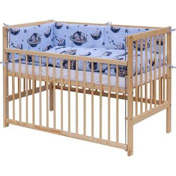 Dětská postýlka Dětská postýlka 120 x 60 cm borovice přírodní s kompletní výbavou Scarlett - Arbas - modrá, stahovací bok