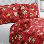 Bavlněné ložní povlečení Sandra SA-714 Vánoční cesmíny na červeném Jednolůžko 140x200 a 70x90 cm