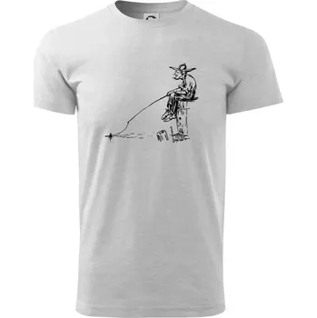Kreslený rybář na pařezu - Triko extra velké (5-8XL) - 8XL ( Světlešedý Melír )
