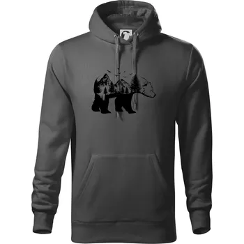 Pánská mikina Medvěd ilustrace - Mikina pánská Cape s kapucí - 3XL ( Ocelově šedá )
