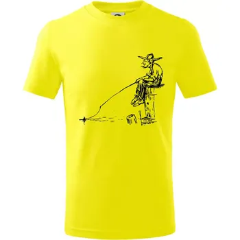 Kreslený rybář na pařezu - Tričko dětské bavlněné - 98 cm / 2 roky ( Citrónová )