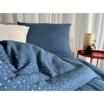 Povlečení Dětské mušelínové povlečení modrá s puntíčky - 140x200 + 50x70 cm