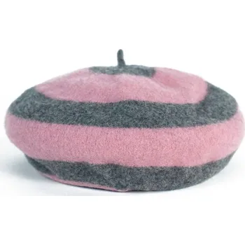Kšiltovka Hezký vlněný pruhovaný baret růžová+šedá
