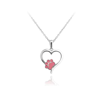 Náhrdelník Moonlit Dětský stříbrný náhrdelník srdce a tlapička růžová
