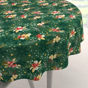 ubrus Bavlněný kulatý ubrus Sandra SA-713 Vánoční cesmíny na zeleném Ø 100 cm