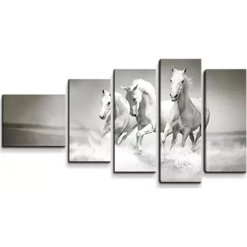 Obraz Sablio Obraz - 5-dílný Bílí koně - 100x60 cm