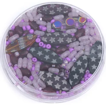 Korálek Korálky skleněné mix velikosti cca 120 g barva fialová, barva Fialová