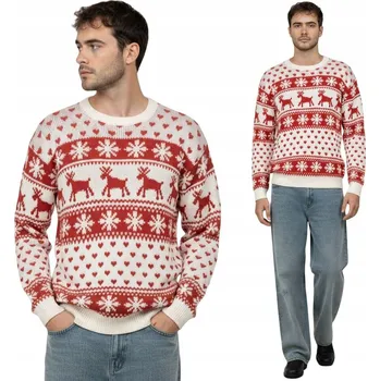 Pánský svetr Pánský vánoční svetr krémový se soby a sněhové vločky, velikost S/M
