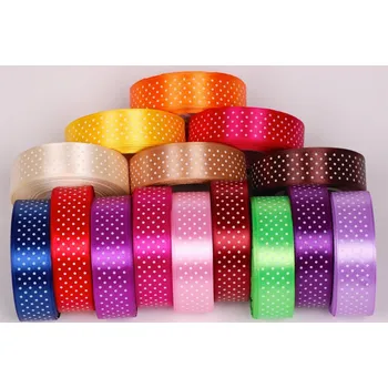 Stuha saténová šíře 25mm PUNTIK, barva Červená