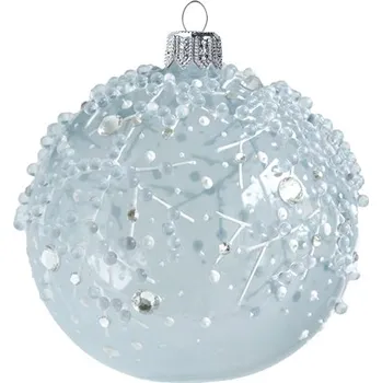 Skleněná baňka ledově modrá s dekorem mrazivých kapek