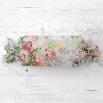 Dekorativní polštářek Polštář válec bonbon Sandra SA-704 Malované růžovo-červené květy na šedém 15x40 cm