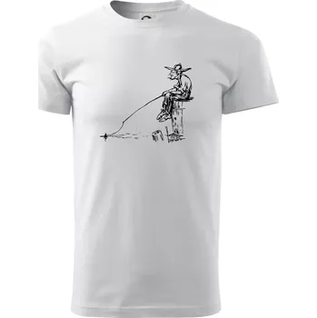 Pánské tričko Kreslený rybář na pařezu - Triko extra velké (5-8XL) - 8XL ( Bílá )
