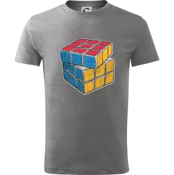 Chlapecké tričko Rubikova kostka kreslená - Tričko dětské bavlněné - 98 cm / 2 roky ( Tmavě šedý melír )
