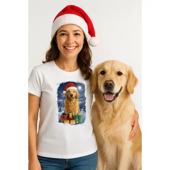 Dámské tričko Maximalshop Vánoční tričko se Zlatým retrívrem dámské červená L