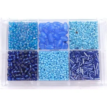 Korálek Korálky skleněné v sadě cca 80 g světlé modré odstíny, barva Světlé modré odstíny