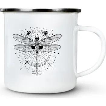 Vážka zářivá, černý potisk - Plechový hrnek VELKÝ 400ml (500 ml po okraj) - 400 ml