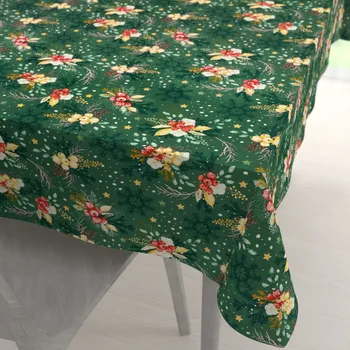 ubrus Bavlněný obdélníkový ubrus Sandra SA-713 Vánoční cesmíny na zeleném 80x120 cm