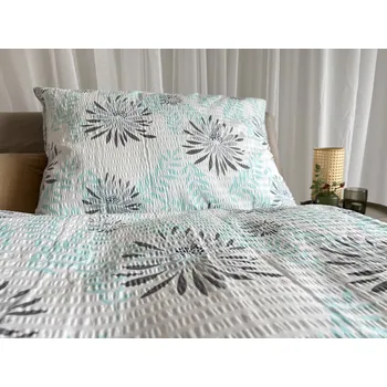 Povlečení Krepové povlečení květy mentol - 140x220 + 70x90 cm (prodloužené)