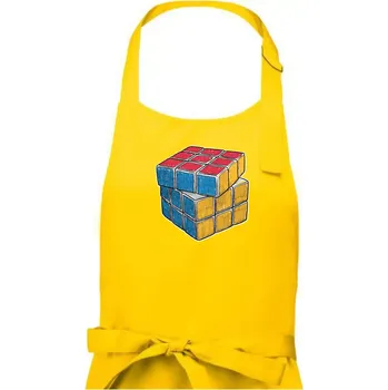 Kuchyňská zástěra Rubikova kostka kreslená - Dámská zástěra na vaření - Univerzální velikost ( Žlutá )