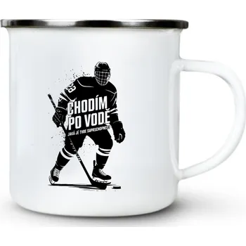 Hokejista "Chodím po vodě", černý potisk - Plechový hrnek VELKÝ 400ml (500 ml po okraj) - 400 ml