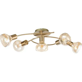 Stropní svítidlo pět skleněných stínidel, antická zlatá, do obýváku Rabalux