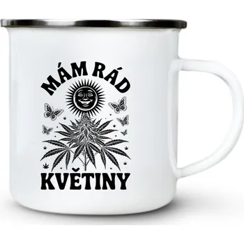 Mám rád květiny, černý tisk - Plechový hrnek VELKÝ 400ml (500 ml po okraj) - 400 ml