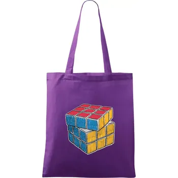 Rubikova kostka kreslená - Taška bavlněná - 42 x 38 cm ( Fialová )