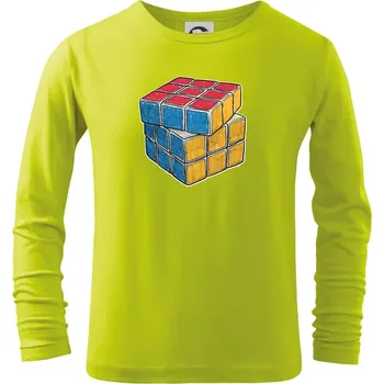 Dětská móda Rubikova kostka kreslená - Triko dětské Long Sleeve - 104-110cm / 3-4 roky ( Limetková )