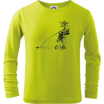 Kreslený rybář na pařezu - Triko dětské Long Sleeve - 158 cm/12 let ( Limetková )