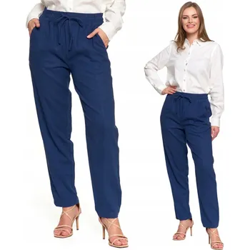 Dámské kalhoty Dámské lněné kalhoty s gumou v pase, elegantní rovné nohavice MORAJ XXL