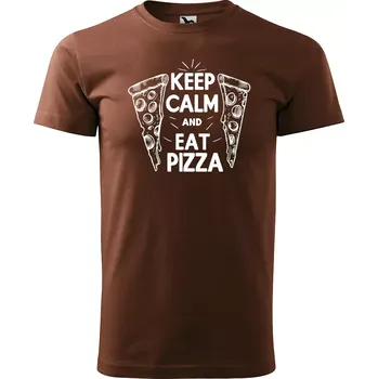 Pánské tričko Sablio Tričko s potiskem Keep calm & eat pizza - hnědé S