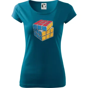Dámské oblečení Rubikova kostka kreslená - Dámské triko Pure - M ( Petrolejová )