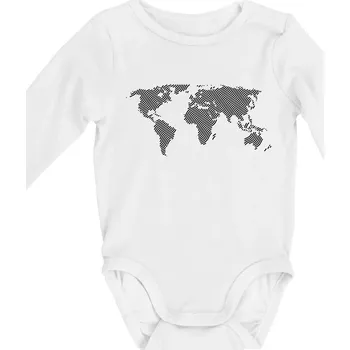 Mapa světa otisk - Body kojenecké s dlouhým rukávem - Dlouhý r. 3-6 měs ( Bílá )
