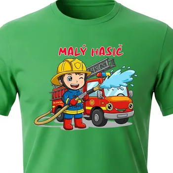 Chlapecké tričko Dětské tričko Malý hasič - velikost 134, Barva Zelená