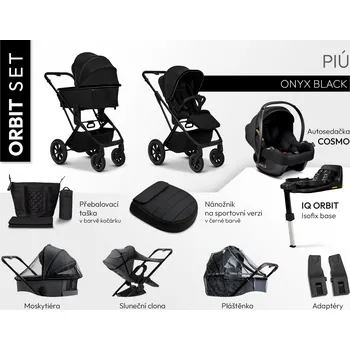 Kočárek Moon PIÚ ORBIT Set Black matt 2026 Barva: Onyx