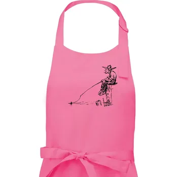 Kuchyňská zástěra Kreslený rybář na pařezu - Pánská zástěra na vaření - Univerzální velikost ( Růžová )