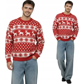 Pánský svetr Pánský červený vánoční svetr se soby a sněhové vločky zimní dárek M/L