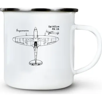 Spitfire MK IX, černý tisk - Plechový hrnek VELKÝ 400ml (500 ml po okraj) - 400 ml