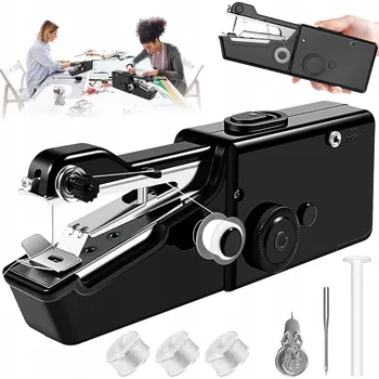 PŘENOSNÝ RUČNÍ ŠICÍ STROJ MINI NA ZÁCLONY OBLEČENÍ HRAČKY